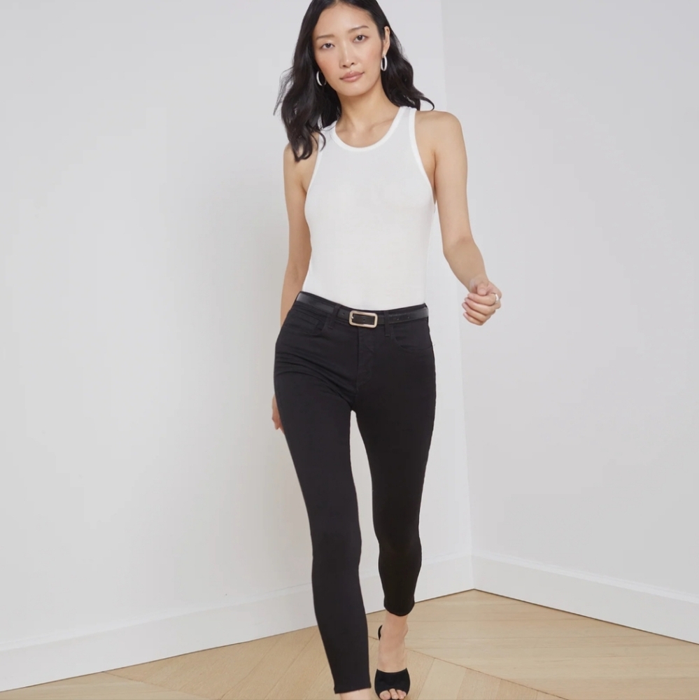 L'AGENCE Margot High Rise Skinny Stretch Denim Jeans In Noir Black Size 29
